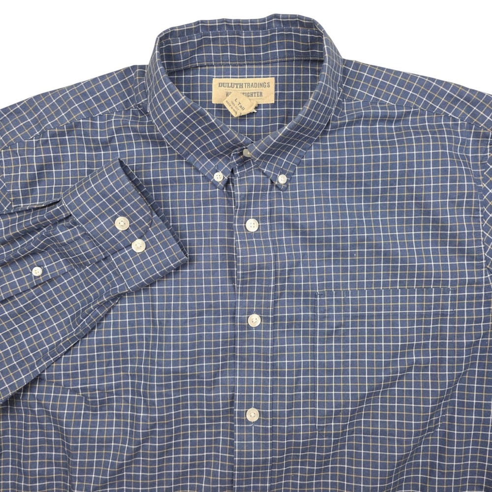 Duluth Trading Co Wrinkle Fighter Dress Shirt Plaid Long Sleeve Mens Large TALL